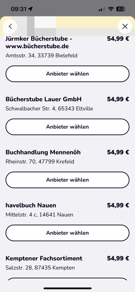 Die fünf Anbieter für Bücher.