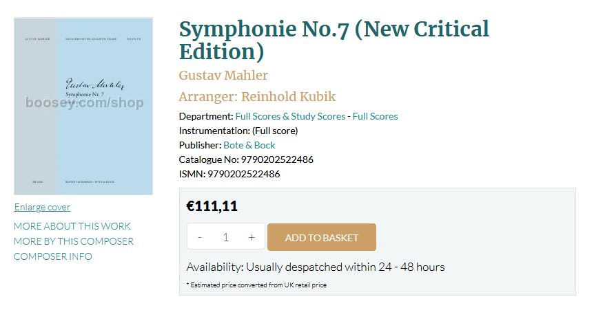 Spaß beim Bepreisen von Noten. Hier Mahlers Symphonie No. 7. !!!:!! Spaß beim Bepreisen von Noten. Hier Mahlers Symphonie No. 7. !!!:!!